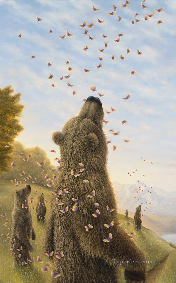 ours et papillon Peintures à l'huile